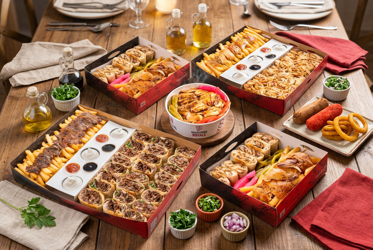 Shawarma Royale catering platters of wraps and sides
